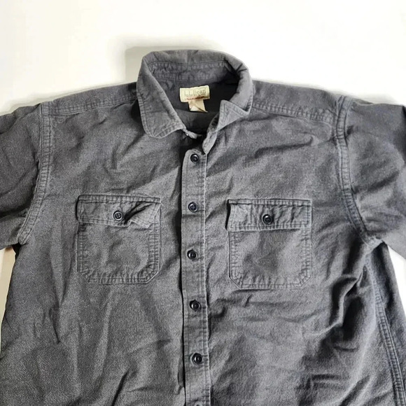 LL Bean Flannel Chamois Cloth Shirt Size XL Tall Gray Flannel Button Long Sleeve - Picture 4 of 9